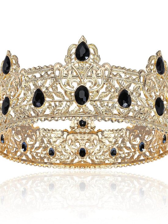 Other - Gold King Crowns for Men, Royal Crown with Black Rhinestone, Birthday Crown for